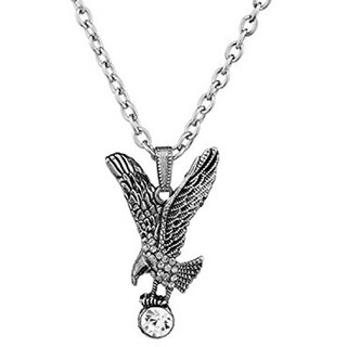                       MissMister Silver Plated, AD Studded, Flying Eagle Chain Pendant Fashion Jewellery                                              