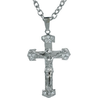                       MissMister 316L Stainless Steel CZ Studded 3D Jesus Christ Crucifix Cross Locket Chain Pendant Necklace,for Men and Women                                              