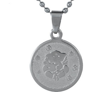                       MissMister Silver Plated Coin Ganesh Ganpati Vinayak God Pendant with Chain, Locket Necklace Temple Jewellery for Men  Women                                              