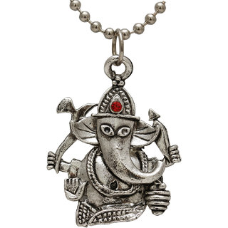                       MissMister Silver Plated Antique Finish, My Friend Ganesha Ganpati Vinayak God Chain Pendant Locket Necklace Jewellery for Men Silver Brass Pendant                                              