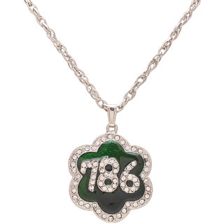                       MissMisterCZ Green Enamel 786 letters word, Star shaped, muslim jewellery chain pendant necklace for Men women                                              