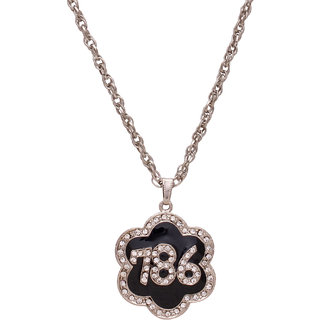                       MissMister CZ Black Enamel 786 letters word, Star shaped, muslim jewellery chain pendant necklace for Men women                                              