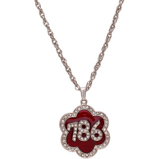                       MissMister CZ Red Enamel 786 Letters Word, Star Shaped, Muslim Jewellery Chain Pendant Necklace for Men Women                                              