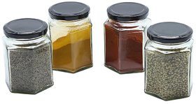 Glazzure Strong  Durable 200 ml Hexagon Glass Jar Containers for Honey, Dry Fruits, Grains, Pickles, Jams  other Kitchen Items with Rust Proof  Airtight caps  Set of 6 pcs