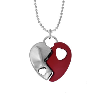                       MissMister Stainless Steel Silver and red Tone, Hide and Seek Two Parts, Couple Inside, Pendant Men Women, Love Pendant Necklace Fashion                                              