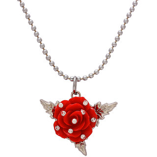                       MissMister CZ Studded red Rose Design Chain Pendant Fashion Necklace Jewellery for Women                                              