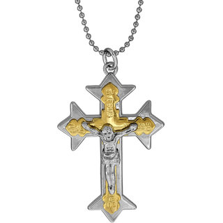                       MissMister Stainless Steel, Two Tone, Jesus and Cross Crucifix Necklace Pendant Men Women Christian                                              