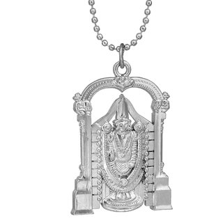                       MissMister Brass Silver Plated Reversible Both Sides Lord Venkateswara Tirupati Balaji Tirumala Idol Chain Pendant Necklace Hindu God Temple Jewellery for Men and Women                                              