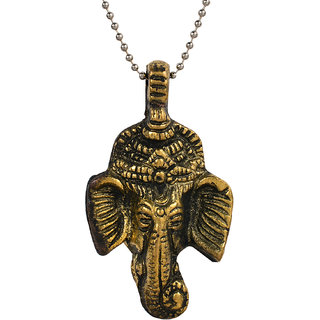                       MissMister Antique Gold finish Ganpati Ganesh Vinayak ancient Harappan era inspired chain pendant necklace for Men and women Yellow Gold Brass Pendant                                              
