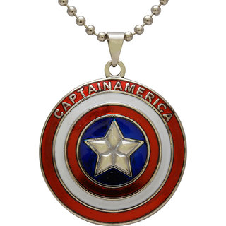                       MissMister Stainless Steel, Captain America Inspired Round Chain Pendant Necklace for Men                                              