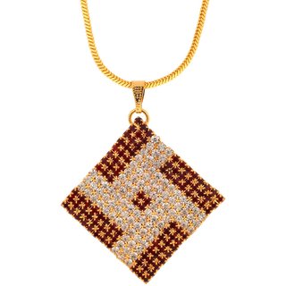                       MissMister Gold Plated ted and White Cubic Zirconia, Square shape Pendant Women Girls Traditional latest fashion                                              