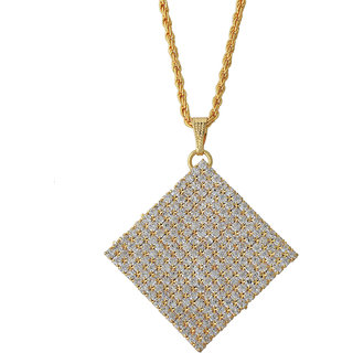                       MissMister Gold plated Square Kite shape, white American Diamond, chain Fashion pendant Women Stylish                                              