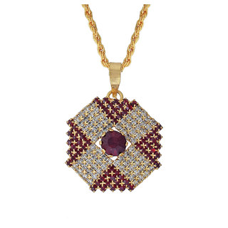                       MissMister Gold plated Hexagon shape, Red and White American Diamond, chain Fashion pendant Women Stylish                                              