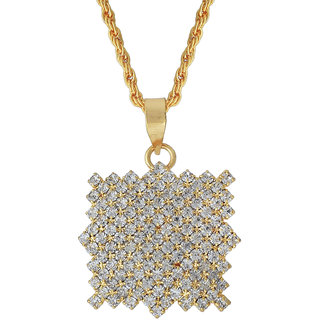                       MissMister Gold plated Square shape, white American Diamond, chain Fashion pendant Women Stylish                                              