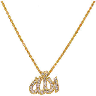                       MissMister Gold Plated CZ Studded Allah Word Muslim Eid Special, Chain Pendant Necklace Men and Women                                              