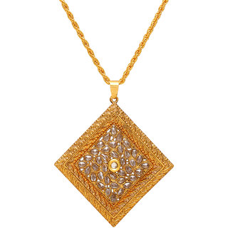                       MissMister Gold Plated Handmade, Rich Filigree, CZ Studded Kite Shape, Big and Bold, Ethnic Traditional Chain Pendant Necklace Jewellery Women                                              