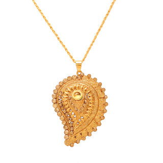                       MissMister Gold Plated Kairi (Mango) Shape Yellow CZ Studded, Ethnic Traditional Designer Chain Pendant Necklace Jewellery for Women                                              