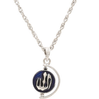                       MissMister Silver Plated Blue Enamel Allah Word Swivel Coin Chain Pendant Locket Necklace Jewellery for Men and Women                                              