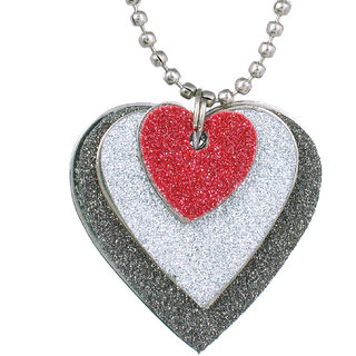                       MissMister Silver Plated 3 Colour Flat Faux Drussy Heartshape Chain Pendant Necklace for Men and Women Brass Pendant                                              