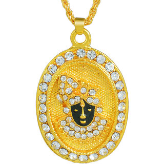                       MissMister CZ Gold Plated Black Enamelled Krishna face, Chain Pendant Necklace for Men and Women                                              