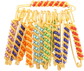 MissMister Gold Plated Mix Assorted Colour, Pack of 12, Brooch, Saree pin, Cloth Accessory Wome