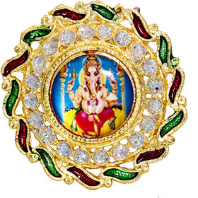 MissMister Gold Plated Ganesh Ganpati Image, Meenakari, American Diamond, Sareepin, Brooch, Broach Men Women Accessory Clothing