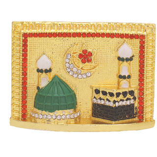                       MissMister Brass Gold Plated CZ Studded Mecca Madina Mosque Image Photo Frame Stand Jewellery                                              