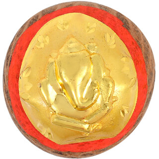                       MissMister Ganpati Ganesh sitting image, 24T Gold covered plate infused on genuine supari (betel), idol jewellery, for Men and Women                                              