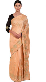 Saadhvi Beige Paper Silk Embroidered Saree With Blouse