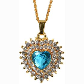 MissMister Gold Plated Royal Blue CZ Heartshape Pendant for Women