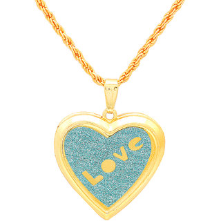                       MissMister Gold Plated Love Embossed Blue Colored Openable Heart Locket Pendant Jewellery for Women                                              