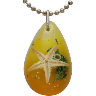                       MissMister Acrylic Aquarium Starfish Design, Yellow Colour Chain Pendant Locket Necklace Jewellery for Men Women Boys Girls Silver Crystal                                              