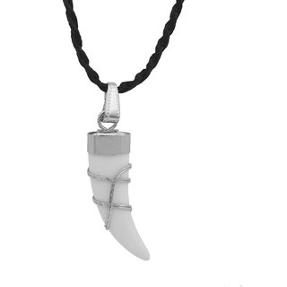                       MissMister White Silver Plated Faux Ivory Wired Elephant Tooth Design Fashion Chain Pendant for Men and Women                                              