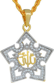 MissMister Gold Plated CZ Studded, Allah Word, Pentagon Shape Muslim Jewellery Chain Pendant Necklace for Men and Women