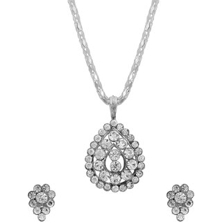                       MissMister Silver Plated AD Pear Shape Pendant Set Necklace Jewellery Women                                              