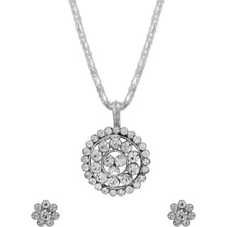                       MissMister Silver Plated AD Round Shape Pendant Set Necklace Jewellery Women                                              