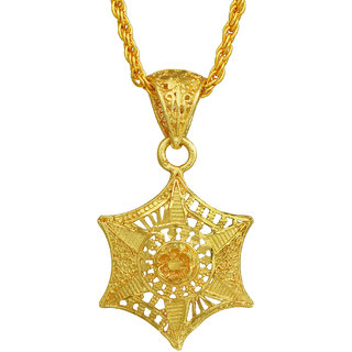                       MissMister Gold Plated, Hexagon Shaped, Handmade Bengal Rasrawa Work, Stylish Fashion Chain Pendant Ethnic Handmade                                              