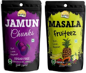 Kamdhenu Foods Dried Fruit Jamun Chunks and Masala Fruiteez Chunks Healthy Snacks Combo (Set of 2)