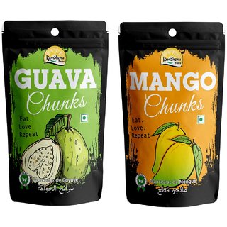                       Kamdhenu Foods Dried Fruit Guava Chunks and Mango Chunks Healthy Snacks Combo (Set of 2)                                              