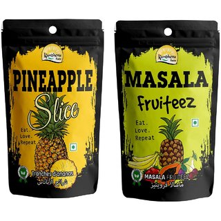                       Kamdhenu Foods Dried Fruit Pineapple Chunks and Masala Fruiteez Chunks Healthy Snacks Combo (Set of 2)                                              