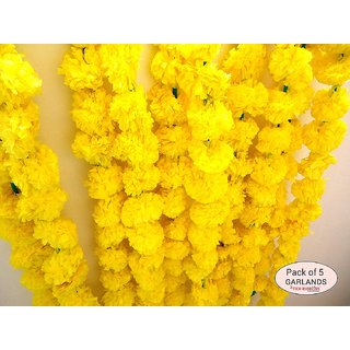                      AV Reusable Marigold/Genda Flower Garland for Decoration Orange Marigold Artificial Flower  (56 inch, Pack of 10 )                                              