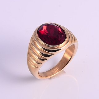                       7.0 Carat Ruby Gold Plated Ring For Astrological Purpose Original Ruby/Chunni Stone Finger Ring By CEYLONMINE                                              