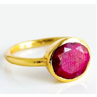                       CEYLONMINE- Ruby Stylish Ring 7.5 Ratti Manik Gold Plated Designer Ring For Unisex                                              