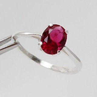                       Natural Ruby 7.5 ratti silver Plated Ring Lab Certified & Precious Stone Manik Ring For Unisex BY CEYLONMINE                                              