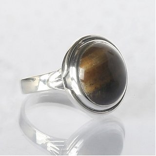                      Natural Tiger's Eye  Stone 6.75 Ratti  Ring Original  Natural Tiger's Eye  Silver Plated Ring Adjustable Ring For Unisex By CEYLONMINE                                              