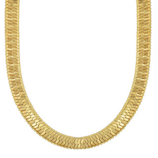                       MissMister Gold Plated Flat Broad 7mm and 16 Inch Choker Gold Look Necklace Chain Men Women                                              