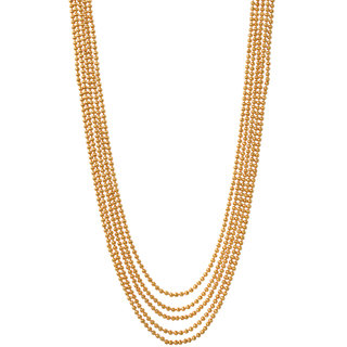                       MissMister 1 Micron Real Gold Plated 5 Liner,3mm Carved Balls, 26 Inch Length, 79 GMS, Ball Chain Necklace                                              