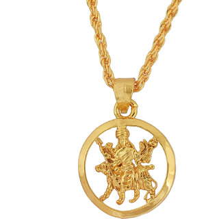                       MissMister Gold Plated Brass, Durga Sherawali MATA Chain god Pendant Hindu Necklace Jewellery Men Women                                              