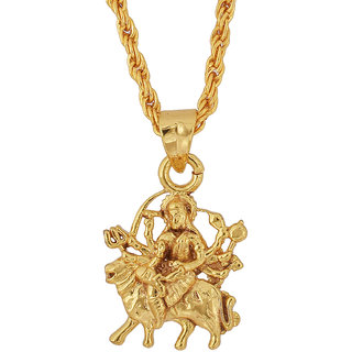                       MissMister Gold Finish Durga Sherawali MATA Chain Fashion Jewellery Pendant For Men And Women                                              