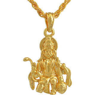                       MissMister Gold Finish Brass Ram Bhakt Hanuman Bajrang Bali Stylish Fashion Pendant Hindu God For Men And Women                                              